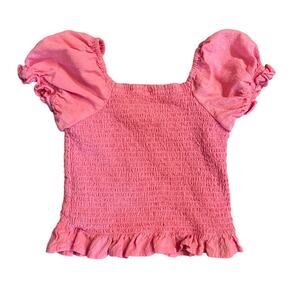 Cat & Jack Girls Size 8 Pink Puff Sleeve Smocked Top Ruffle Hem